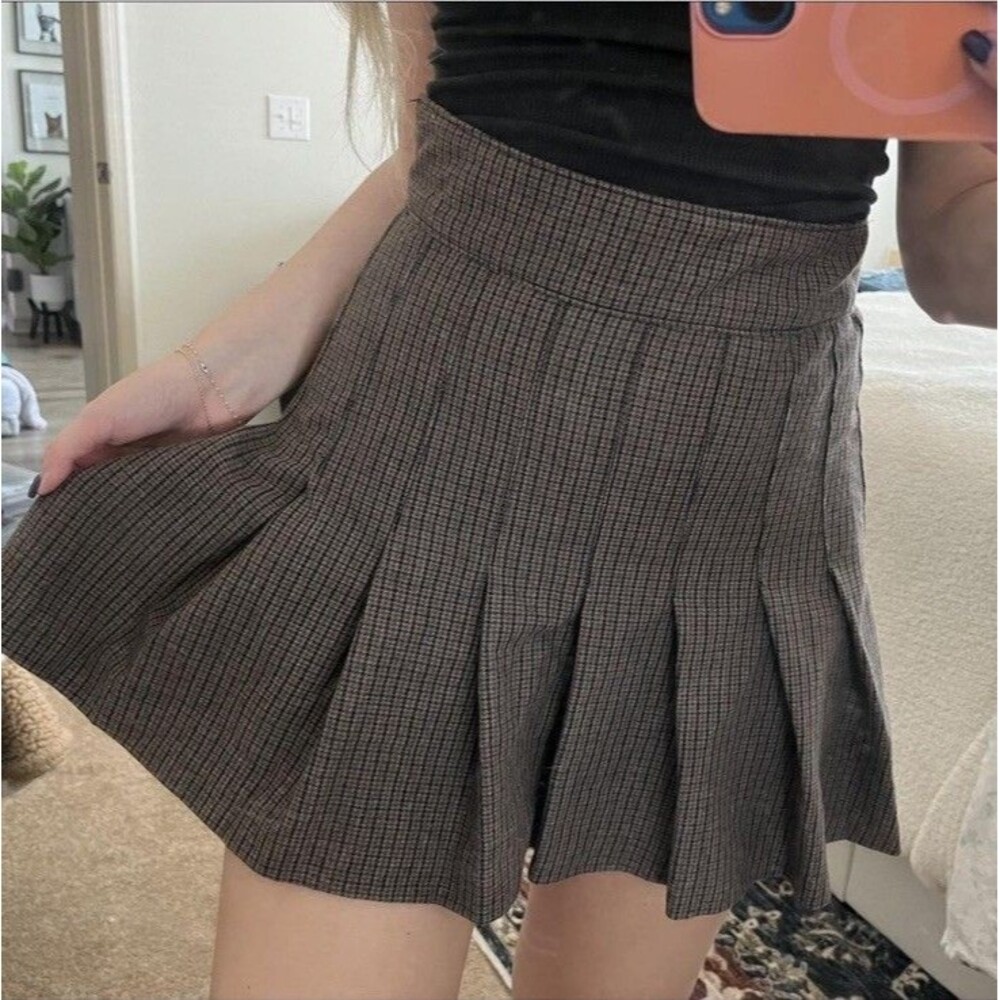 Abercrombie & Fitch Sz XS houndstooth plaid pleated mini skirt Schoolgirl Y2K
